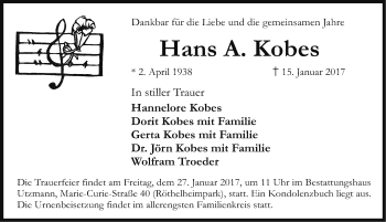 Traueranzeige von Hans A. Kobes von Erlanger Nachrichten Lokal