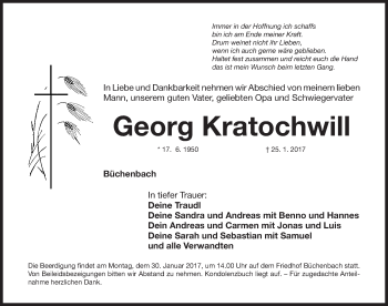 Traueranzeige von Georg Kratochwill von Roth-Hilpoltsteiner Volkszeitung Lokal