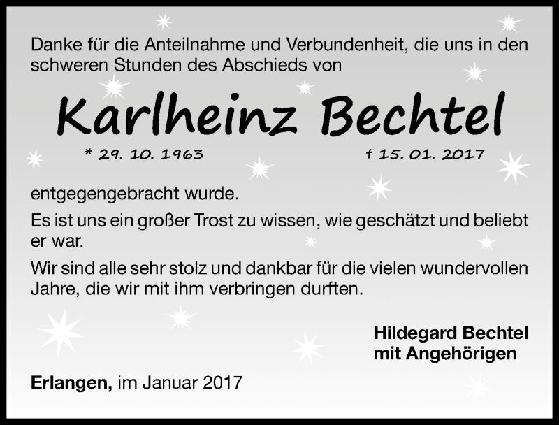  Traueranzeige für Karlheinz Bechtel vom 28.01.2017 aus Erlanger Nachrichten Lokal