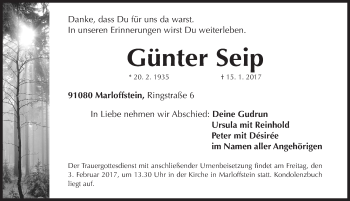 Traueranzeige von Günter Seip von Erlanger Nachrichten Lokal