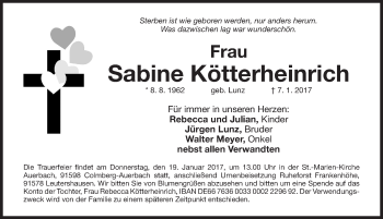 Traueranzeige von Sabine Kötterheinrich von Gesamtausgabe Nürnberger Nachrichten/ Nürnberger Ztg.