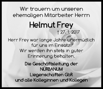 Traueranzeige von Helmut Frey von Gesamtausgabe Nürnberger Nachrichten/ Nürnberger Ztg.