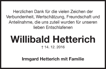 Traueranzeige von Willibald Hetterich von Gesamtausgabe Nürnberger Nachrichten/ Nürnberger Ztg.