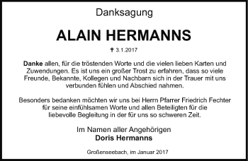 Traueranzeige von Alain Hermanns von Erlanger Nachrichten Lokal