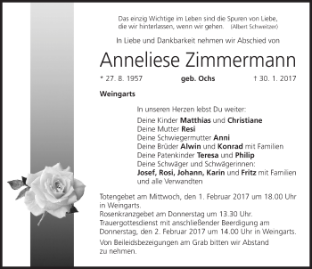 Traueranzeige von Anneliese Zimmermann von Nordbayerische Nachrichten Forchheim Lokal