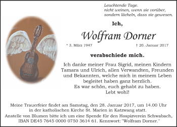 Traueranzeige von Wolfram Dorner von Gesamtausgabe Nürnberger Nachrichten/ Nürnberger Ztg.