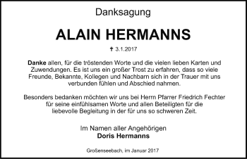 Traueranzeige von Alain Hermanns von Nordbayerische Nachrichten Herzogenaurach Lokal