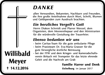 Traueranzeige von Willibald Meyer von Roth-Hilpoltsteiner Volkszeitung Lokal