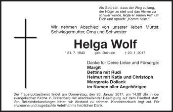 Traueranzeige von Helga Wolf von Nordbayerische Nachrichten Forchheim Lokal