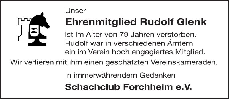  Traueranzeige für Rudolf Glenk vom 16.01.2017 aus Nordbayerische Nachrichten Forchheim Lokal