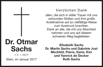 Traueranzeige von Otmar Sachs von Gesamtausgabe Nürnberger Nachrichten/ Nürnberger Ztg.