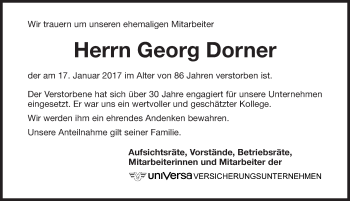 Traueranzeige von Georg Dorner von Gesamtausgabe Nürnberger Nachrichten/ Nürnberger Ztg.