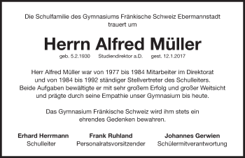 Traueranzeige von Alfred Müller von Nordbayerische Nachrichten Forchheim Lokal