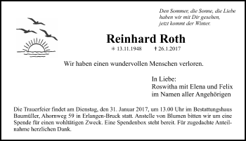 Traueranzeige von Reinhard Roth von Erlanger Nachrichten Lokal