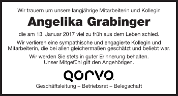 Traueranzeige von Angelika Grabinger von Gesamtausgabe Nürnberger Nachrichten/ Nürnberger Ztg.