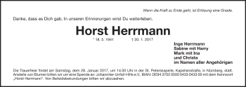 Traueranzeige von Horst Herrmann von Gesamtausgabe Nürnberger Nachrichten/ Nürnberger Ztg.