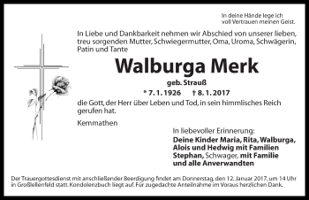 Traueranzeige von Walburga Merk von Altmühl-Bote Lokal