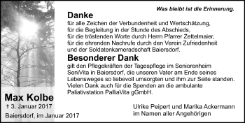 Traueranzeige von Max Kolbe von Erlanger Nachrichten Lokal
