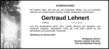 Traueranzeige von Gertraud Lehnert von Gesamtausgabe Nürnberger Nachrichten/ Nürnberger Ztg.