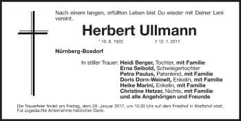 Traueranzeige von Herbert Ullmann von Gesamtausgabe Nürnberger Nachrichten/ Nürnberger Ztg.
