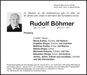 Traueranzeige von Rudolf Böhmer von Nordbayerische Nachrichten Forchheim Lokal