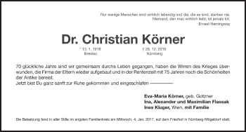 Traueranzeige von Christian Körner von Gesamtausgabe Nürnberger Nachrichten/ Nürnberger Ztg.