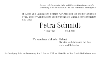 Traueranzeige von Petra Schmidt von Gesamtausgabe Nürnberger Nachrichten/ Nürnberger Ztg.