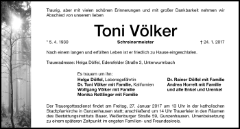 Traueranzeige von Toni Völker von Altmühl-Bote Lokal