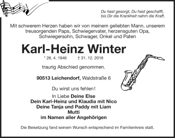 Traueranzeige von Karl-Heinz Winter von Fürther Nachrichten Lokal