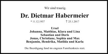 Traueranzeige von Dietmar Habermeier von Erlanger Nachrichten Lokal