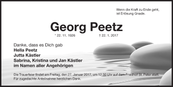 Traueranzeige von Georg Peetz von Gesamtausgabe Nürnberger Nachrichten/ Nürnberger Ztg.