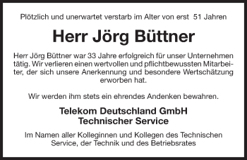 Traueranzeige von Jörg Büttner von Nordbayerische Nachrichten Pegnitz Lokal