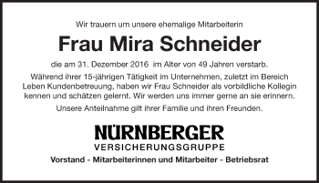 Traueranzeige von Mira Irene Schneider von Gesamtausgabe Nürnberger Nachrichten/ Nürnberger Ztg.