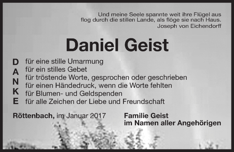  Traueranzeige für Daniel Geist vom 06.01.2017 aus Erlanger Nachrichten Lokal