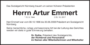 Traueranzeige von Artur Emmert von Gesamtausgabe Nürnberger Nachrichten/ Nürnberger Ztg.