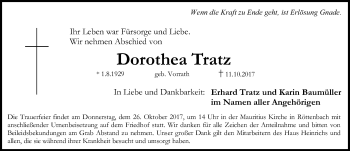 Traueranzeige von Dorothea Tratz von Erlanger Nachrichten Lokal
