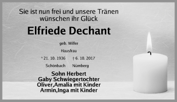 Traueranzeige von Elfriede Dechant von Gesamtausgabe Nürnberger Nachrichten/ Nürnberger Ztg.