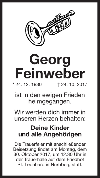 Traueranzeige von Georg Feinweber von Gesamtausgabe Nürnberger Nachrichten/ Nürnberger Ztg.