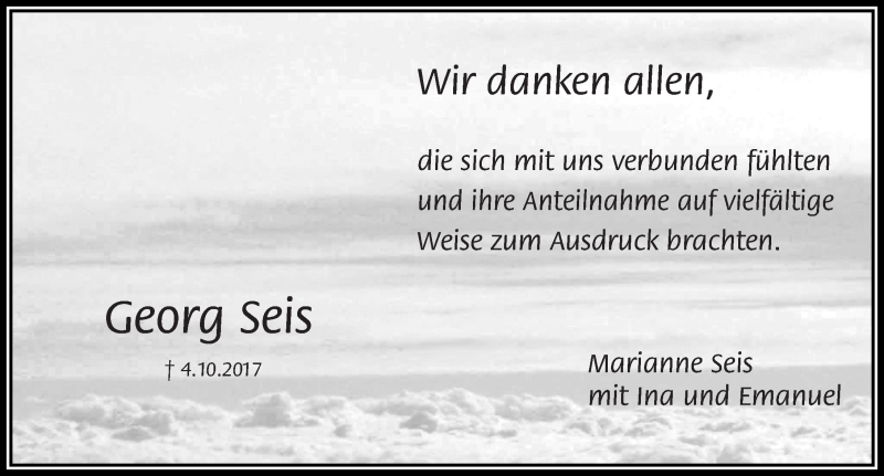  Traueranzeige für Georg Seis vom 28.10.2017 aus Nordbayerische Nachrichten Pegnitz Lokal