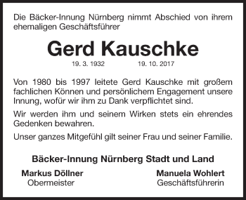 Traueranzeige von Gerd Kauschke von Gesamtausgabe Nürnberger Nachrichten/ Nürnberger Ztg.