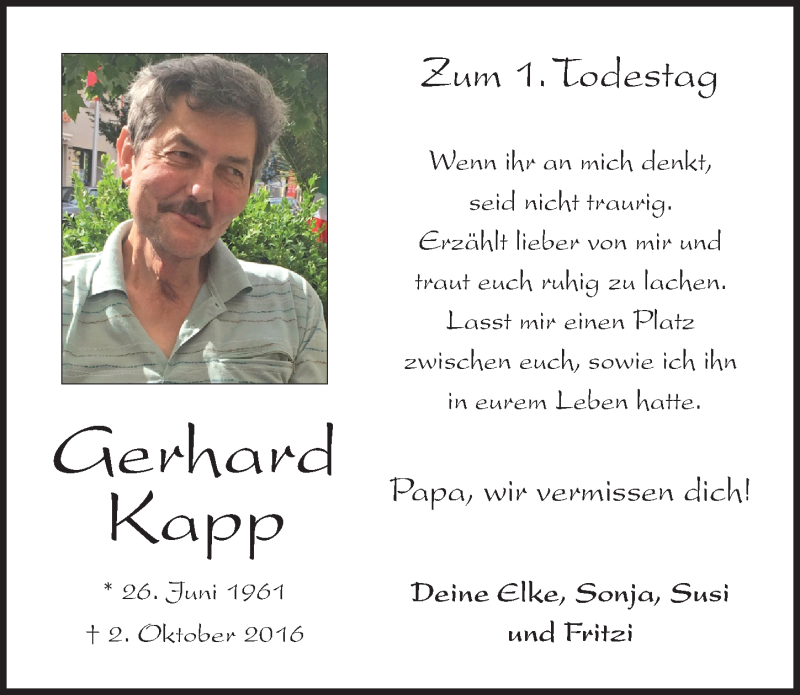 Traueranzeigen von Gerhard Kapp trauer.nn.de