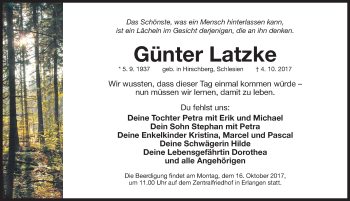 Traueranzeige von Günter Latzke von Erlanger Nachrichten Lokal
