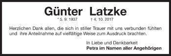 Traueranzeige von Günter Latzke von Gesamtausgabe Nürnberger Nachrichten/ Nürnberger Ztg.