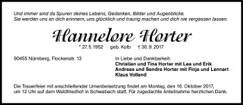 Traueranzeige von Hannelore Horter von Schwabach