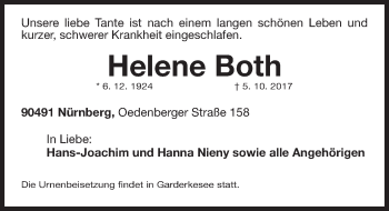 Traueranzeige von Helene Both von Gesamtausgabe Nürnberger Nachrichten/ Nürnberger Ztg.