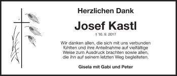 Traueranzeige von Josef Kastl von Gesamtausgabe Nürnberger Nachrichten/ Nürnberger Ztg.