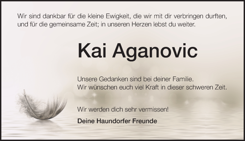  Traueranzeige für Kai Aganovic vom 19.10.2017 aus Altmühl-Bote Lokal