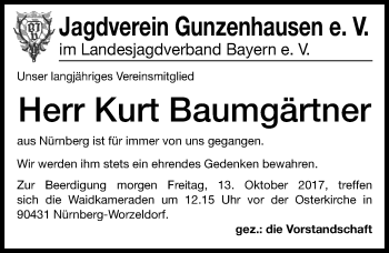 Traueranzeige von Kurt Baumgärtner von Altmühl-Bote Lokal