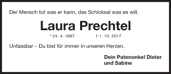 Traueranzeige von Laura Prechtel von Gesamtausgabe Nürnberger Nachrichten/ Nürnberger Ztg.