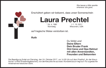 Traueranzeige von Laura Prechtel von Roth-Hilpoltsteiner Volkszeitung Lokal
